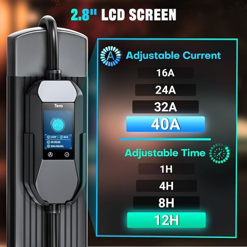 Tera 2025 New EV Charger for Tesla 40A 2.8" Largest Display ETL FCC 25FT NACS Level 2 NEMA 14-50 Plug & NEMA 5-15 for Level 1 Waterproof Patent IP66 Portable EV Charger for Tesla Model Y/3/S/X P06 in Saudi Arabia