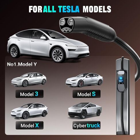 Tera 2025 New EV Charger for Tesla 40A 2.8" Largest Display ETL FCC 25FT NACS Level 2 NEMA 14-50 Plug & NEMA 5-15 for Level 1 Waterproof Patent IP66 Portable EV Charger for Tesla Model Y/3/S/X P06 in Saudi Arabia