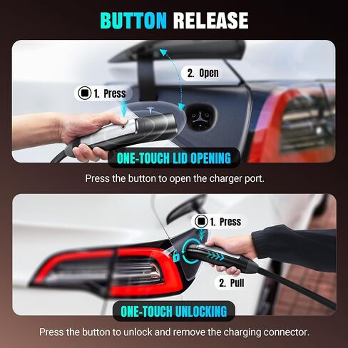 Tera 2025 New EV Charger for Tesla 40A 2.8" Largest Display ETL FCC 25FT NACS Level 2 NEMA 14-50 Plug & NEMA 5-15 for Level 1 Waterproof Patent IP66 Portable EV Charger for Tesla Model Y/3/S/X P06 in Saudi Arabia