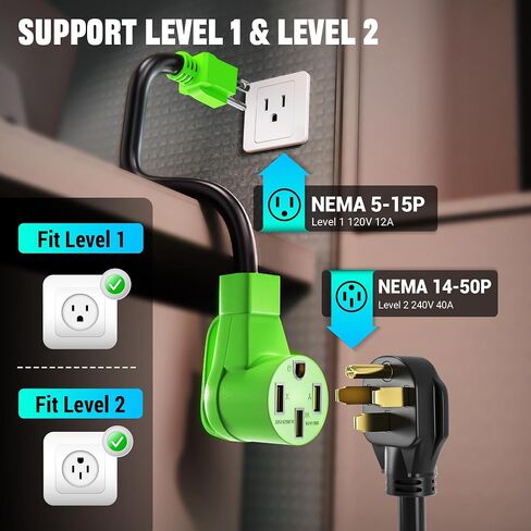 Tera 2025 New EV Charger for Tesla 40A 2.8" Largest Display ETL FCC 25FT NACS Level 2 NEMA 14-50 Plug & NEMA 5-15 for Level 1 Waterproof Patent IP66 Portable EV Charger for Tesla Model Y/3/S/X P06 in Saudi Arabia