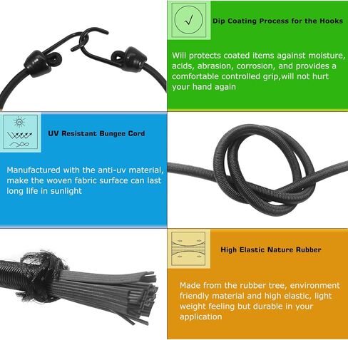 حبال بنجي صغيرة مع خطافات حجم متنوعة من 12 بوصة ، 18 بوصة ، 24 بوصة وطول 36 بوصة ، خطافات معدنية تراجع من الدرجة البحرية دون نهاية حادة ، 1/4 بوصة الحبل المطاطي in Kuwait