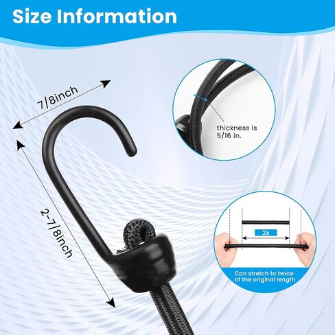 Small Bungee Cords with Hooks Assorted Size of 12 inch, 18 inch,24 inch and 36 inch Length, Marine Grade Dip Coating Metal Hooks Without Sharp End, 1/4 inch Diameter Rubber Bungee Cord in Saudi Arabia