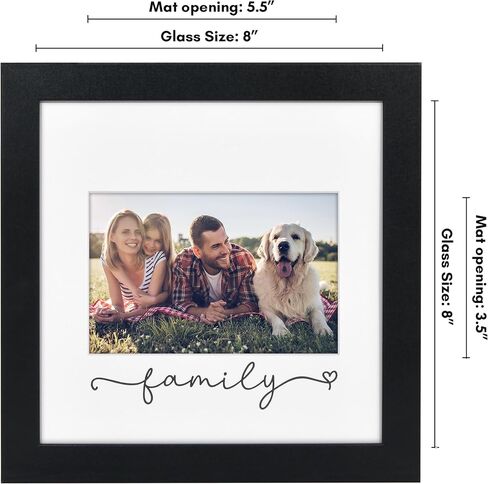 Americanflat Family Picture Frame with Shatter-Resistant Glass - Use as 4x6 Frame with 3 Interchangeable Mats or Display 8x8 Photos without Mat - Signature Collection - For Mom, Dad or Sister - Black in Kuwait