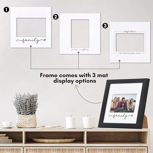 Americanflat Family Picture Frame with Shatter-Resistant Glass - Use as 4x6 Frame with 3 Interchangeable Mats or Display 8x8 Photos without Mat - Signature Collection - For Mom, Dad or Sister - Black in Kuwait