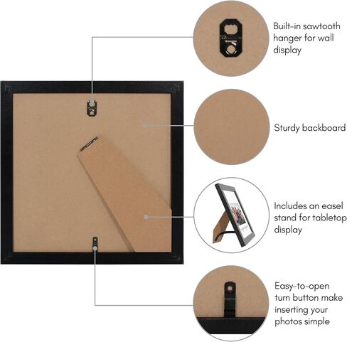 Americanflat Family Picture Frame with Shatter-Resistant Glass - Use as 4x6 Frame with 3 Interchangeable Mats or Display 8x8 Photos without Mat - Signature Collection - For Mom, Dad or Sister - Black in Kuwait