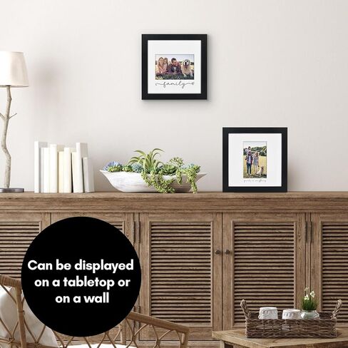 Americanflat Family Picture Frame with Shatter-Resistant Glass - Use as 4x6 Frame with 3 Interchangeable Mats or Display 8x8 Photos without Mat - Signature Collection - For Mom, Dad or Sister - Black in Kuwait