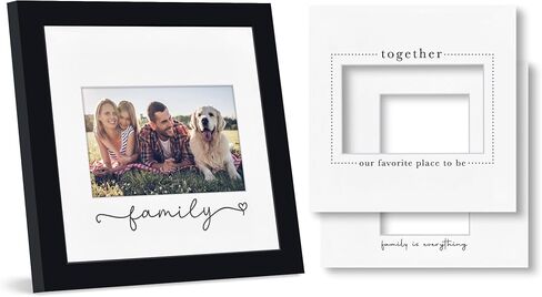 Americanflat Family Picture Frame with Shatter-Resistant Glass - Use as 4x6 Frame with 3 Interchangeable Mats or Display 8x8 Photos without Mat - Signature Collection - For Mom, Dad or Sister - Black in Kuwait