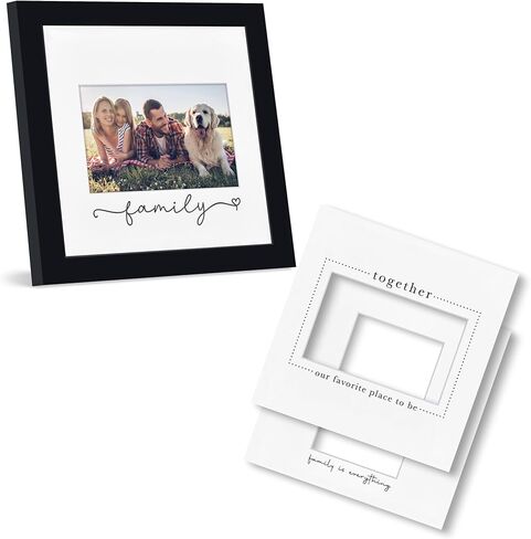 Americanflat Family Picture Frame with Shatter-Resistant Glass - Use as 4x6 Frame with 3 Interchangeable Mats or Display 8x8 Photos without Mat - Signature Collection - For Mom, Dad or Sister - Black in Kuwait