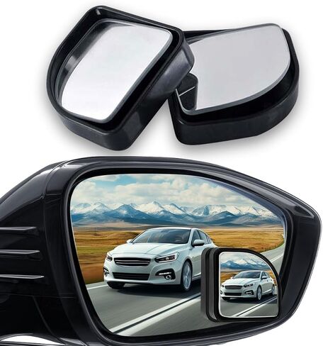 2PCS Fan Shaped Blind Spot Mirrors for Cars, 360 Degree Convex Wide Angle Rear View Mirror, Adhesive HD Glass Side Mirror, Universal Auxiliary Safety Parking Mirror for Cars SUVs Trucks (Black) in Saudi Arabia