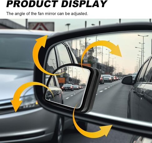 2PCS Fan Shaped Blind Spot Mirrors for Cars, 360 Degree Convex Wide Angle Rear View Mirror, Adhesive HD Glass Side Mirror, Universal Auxiliary Safety Parking Mirror for Cars SUVs Trucks (Black) in Saudi Arabia