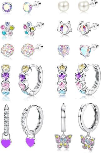 Jstyle Hypoallergenic Earrings for Girls Women Surgical Stainlee Steel Earrings for Sensitive Ears Screw Back Earrings Set Cute Hoop Earrings for Girls Kids Earrings Toddler Earrings Jewelry for Teen Girls in Saudi Arabia