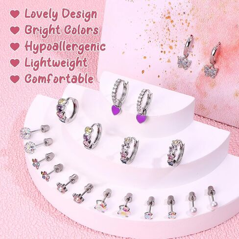 Jstyle Hypoallergenic Earrings for Girls Women Surgical Stainlee Steel Earrings for Sensitive Ears Screw Back Earrings Set Cute Hoop Earrings for Girls Kids Earrings Toddler Earrings Jewelry for Teen Girls in Saudi Arabia