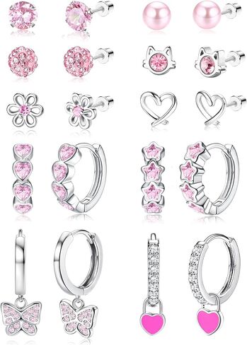 Jstyle Hypoallergenic Earrings for Girls Women Surgical Stainlee Steel Earrings for Sensitive Ears Screw Back Earrings Set Cute Hoop Earrings for Girls Kids Earrings Toddler Earrings Jewelry for Teen Girls in Saudi Arabia