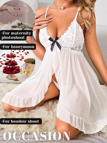 Lace Babydoll Dress,Sheer Mesh Sexy Maternity Lingerie Women,Boudoir Outfits For Photography Bridal Honeymoon in Saudi Arabia