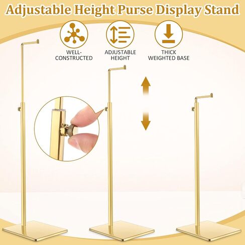 Maitys 4 Pack Purse Display Stands, Adjustable Height Handbag Display Stand Metal Bag Display Rack Handbag Stand Holder Single Hanging Hook Bag Stand for Boutique Store (Gold) in Kuwait