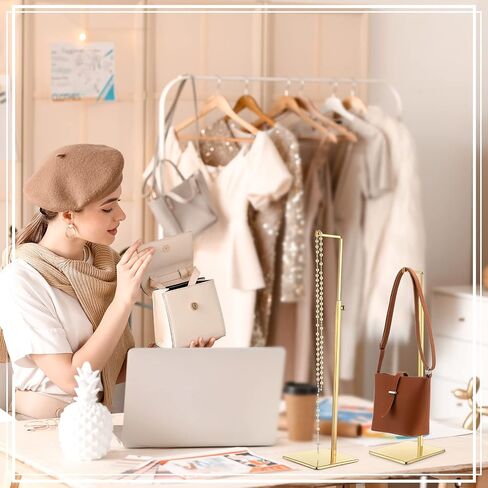 Maitys 4 Pack Purse Display Stands, Adjustable Height Handbag Display Stand Metal Bag Display Rack Handbag Stand Holder Single Hanging Hook Bag Stand for Boutique Store (Gold) in Kuwait