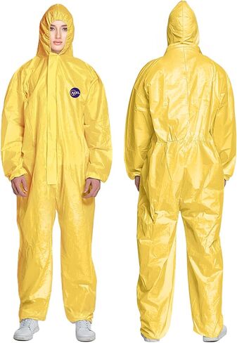AXEL Yellow Hazmat Suits Disposable | 8 Size Options | 1 Pack, 5 Pack, or 20 Pack | Breathable Protective Coveralls with Hood in Kuwait