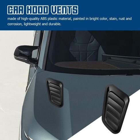 2PCS Hood Air Vents for Car, Engine Hood Vent Trim Cover, Decorative Intake Scoop Turbo Bonnet Vent Cover, Car Parts Bonnet Vent Hood Air Intake Trim Universal for Vehicles (Black) in Kuwait