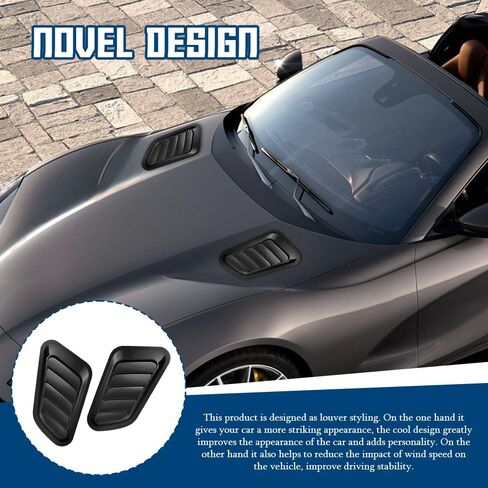 2PCS Hood Air Vents for Car, Engine Hood Vent Trim Cover, Decorative Intake Scoop Turbo Bonnet Vent Cover, Car Parts Bonnet Vent Hood Air Intake Trim Universal for Vehicles (Black) in Kuwait