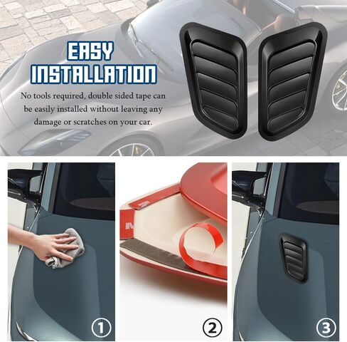2PCS Hood Air Vents for Car, Engine Hood Vent Trim Cover, Decorative Intake Scoop Turbo Bonnet Vent Cover, Car Parts Bonnet Vent Hood Air Intake Trim Universal for Vehicles (Black) in Kuwait