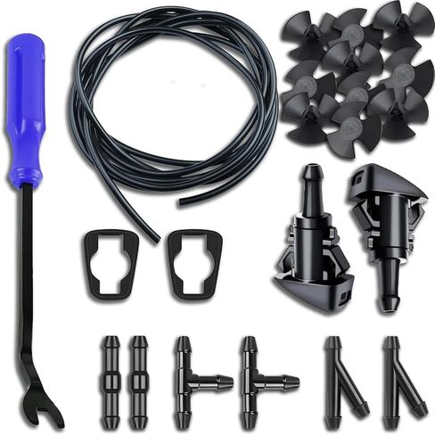 مجموعة خرطوم غسالة الزجاج الأمامي 22 قطعة ، خرطوم سائل الغسالة 4M ، موصلات خرطوم 6 أجزاء ، فوهات مروحة ، توصيل مضخة مياه السيارة والفهومات المناسبة لمعظم أنابيب سائل الزجاج الأمامي للسيارات (أداة RRD) in Kuwait