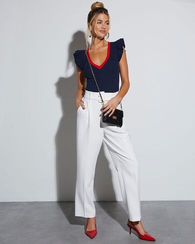 BONITEE Women Summer Ruffle Tops Sexy Deep V Neck Short Sleeve Shirts Trendy Casual Ribbed Slim Fitted Knit Tees Blouse in Saudi Arabia