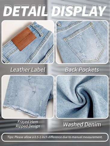 ELLEVEN Women’s Ripped Jean Shorts Trendy High Waisted Stretchy Denim Shorts Raw Hem Casual Wide Leg Mom Shorts in Saudi Arabia