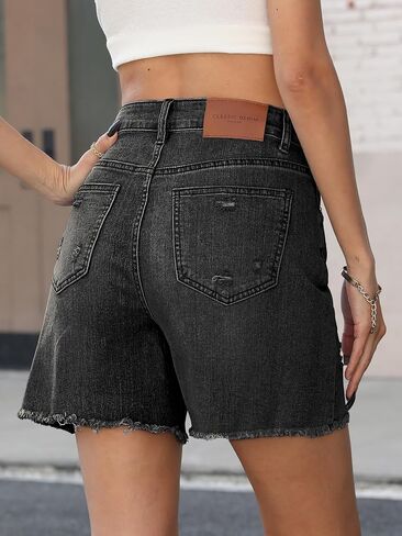 ELLEVEN Women’s Ripped Jean Shorts Trendy High Waisted Stretchy Denim Shorts Raw Hem Casual Wide Leg Mom Shorts in Saudi Arabia