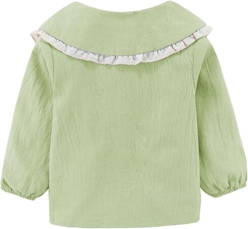 Littlespring Girls Button Down Down مع قميص Peter Pan Pan Tid Tie Bow Plouse in Saudi Arabia