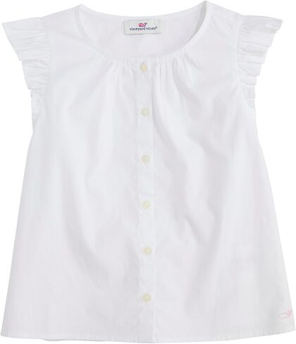 vineyard vines Girls' Poplin Ruffle Button Down Top in Saudi Arabia