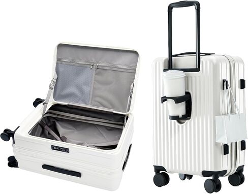 HotWay 24 Inch Expandable Checked Luggage with Cup Holder, Hardside TSA Approved Luggage with Spinner Wheels, Top Opening Suitcase For Travel, Black in Saudi Arabia