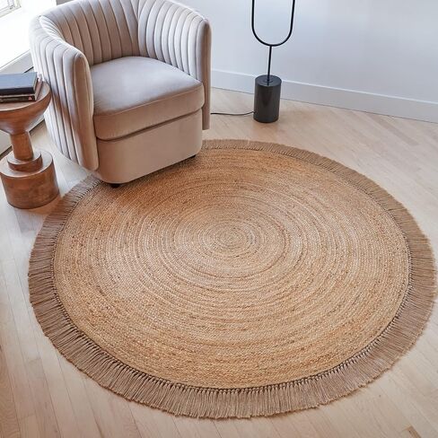KIBAGA Beautiful Round Jute Area Rug for Your Home - This Natural 5x5 ft Hand Woven Rug Fits Perfectly Into Your Entry Area, Kitchen Or Living Room - Modern Braided Circle Mat Enhances Any Boho Decor in Kuwait