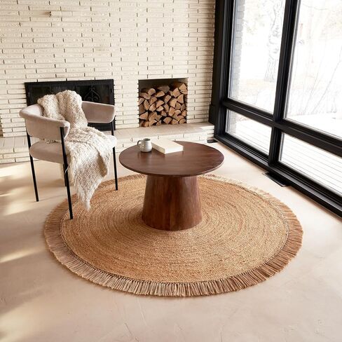 KIBAGA Beautiful Round Jute Area Rug for Your Home - This Natural 5x5 ft Hand Woven Rug Fits Perfectly Into Your Entry Area, Kitchen Or Living Room - Modern Braided Circle Mat Enhances Any Boho Decor in Kuwait