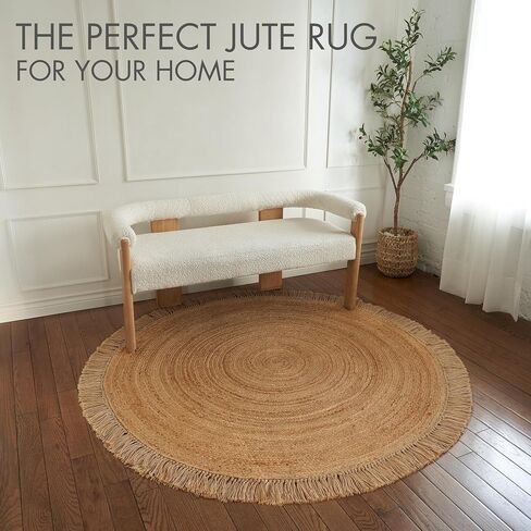 KIBAGA Beautiful Round Jute Area Rug for Your Home - This Natural 5x5 ft Hand Woven Rug Fits Perfectly Into Your Entry Area, Kitchen Or Living Room - Modern Braided Circle Mat Enhances Any Boho Decor in Kuwait