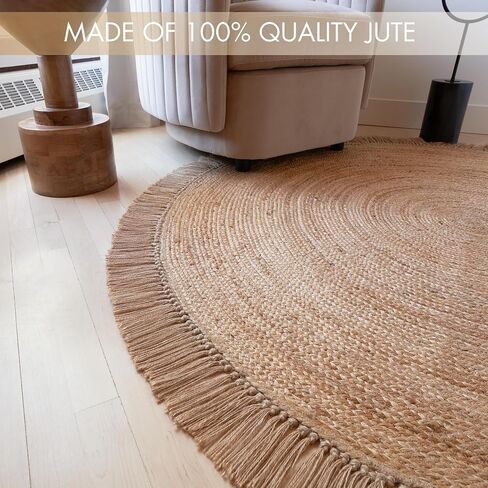 KIBAGA Beautiful Round Jute Area Rug for Your Home - This Natural 5x5 ft Hand Woven Rug Fits Perfectly Into Your Entry Area, Kitchen Or Living Room - Modern Braided Circle Mat Enhances Any Boho Decor in Kuwait