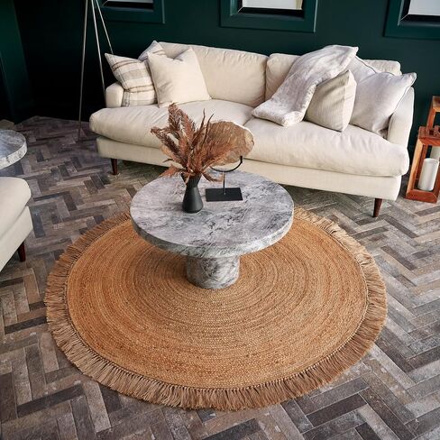 KIBAGA Beautiful Round Jute Area Rug for Your Home - This Natural 5x5 ft Hand Woven Rug Fits Perfectly Into Your Entry Area, Kitchen Or Living Room - Modern Braided Circle Mat Enhances Any Boho Decor in Kuwait
