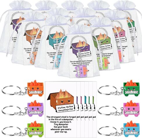 54 Sets Emotional Support Dumpster Keychain with Fire Inspirational Graduation Employee Appreciation Gifts Bulk with Card (Cute Style) in Saudi Arabia