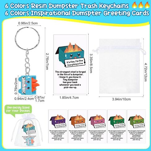 54 Sets Emotional Support Dumpster Keychain with Fire Inspirational Graduation Employee Appreciation Gifts Bulk with Card (Cute Style) in Saudi Arabia