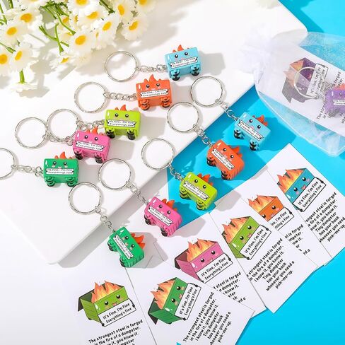 54 Sets Emotional Support Dumpster Keychain with Fire Inspirational Graduation Employee Appreciation Gifts Bulk with Card (Cute Style) in Saudi Arabia