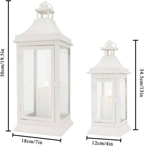 JHY DESIGN Set of 2 13''&19.5''Tall Outdoor Candle Lanterns Vintage Hanging Tower Lantern Metal Candle Holder for Garden Living Room Indoor Outdoor Parties Weddings Balcony(Black) in Saudi Arabia