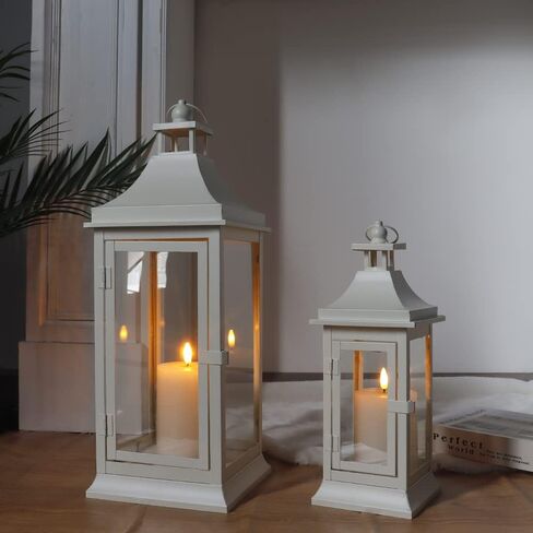 JHY DESIGN Set of 2 13''&19.5''Tall Outdoor Candle Lanterns Vintage Hanging Tower Lantern Metal Candle Holder for Garden Living Room Indoor Outdoor Parties Weddings Balcony(Black) in Saudi Arabia