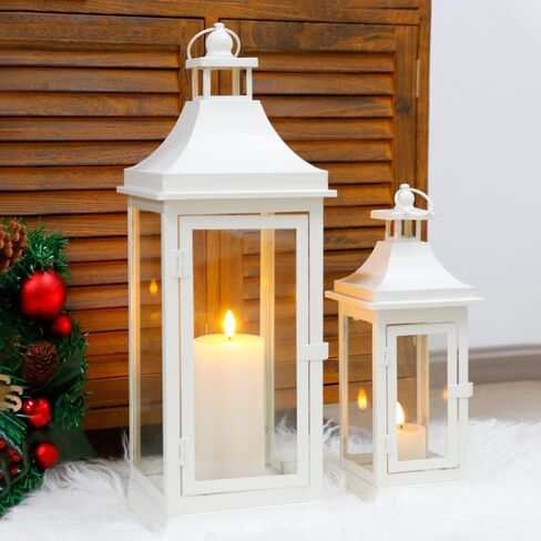 JHY DESIGN Set of 2 13''&19.5''Tall Outdoor Candle Lanterns Vintage Hanging Tower Lantern Metal Candle Holder for Garden Living Room Indoor Outdoor Parties Weddings Balcony(Black) in Saudi Arabia