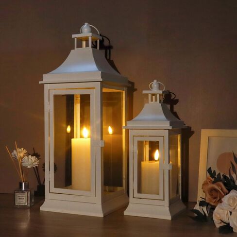 JHY DESIGN Set of 2 13''&19.5''Tall Outdoor Candle Lanterns Vintage Hanging Tower Lantern Metal Candle Holder for Garden Living Room Indoor Outdoor Parties Weddings Balcony(Black) in Saudi Arabia