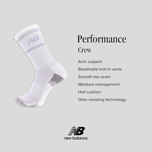 New Balance Performance Cushioned Crew Socks-6 & 12 Pairs-Moisture Wicking in Saudi Arabia