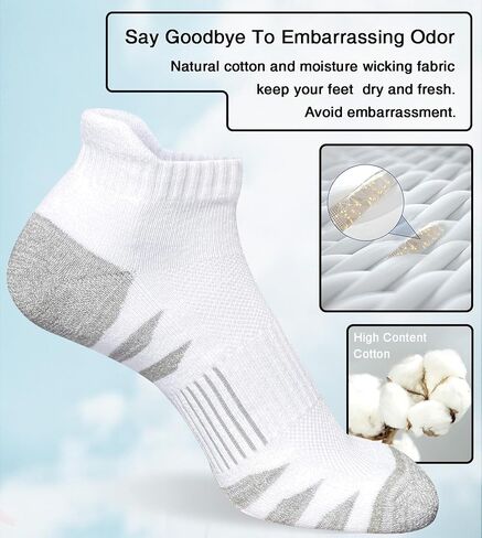 Men's Athletic Cushioned Cotton Socks Anti-blister Wicking Breathable Running Ankle Socks 5 Pairs in Kuwait