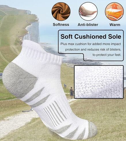 Men's Athletic Cushioned Cotton Socks Anti-blister Wicking Breathable Running Ankle Socks 5 Pairs in Kuwait