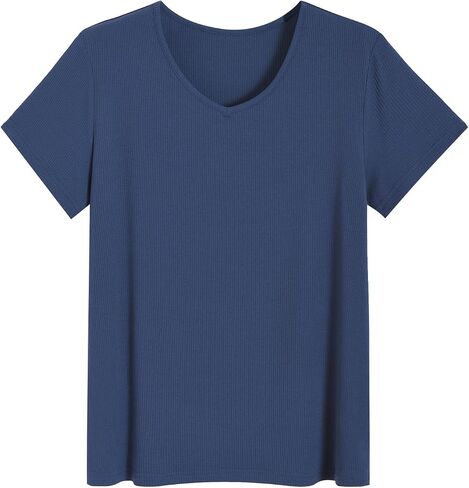Latuza Women's Rib Knit Pajama Tops Soft Comfy V Deck Sleep Shirt in Kuwait