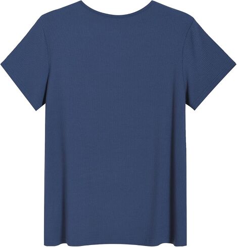 Latuza Women's Rib Knit Pajama Tops Soft Comfy V Deck Sleep Shirt in Kuwait