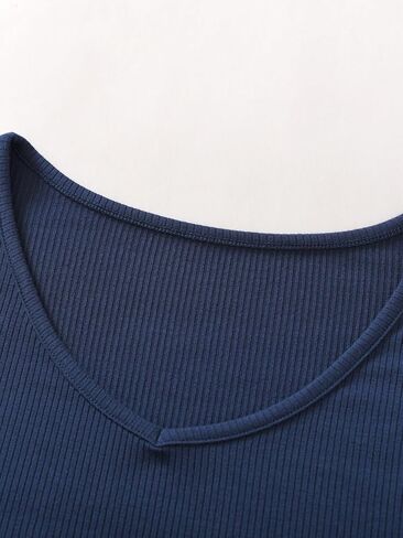 Latuza Women's Rib Knit Pajama Tops Soft Comfy V Deck Sleep Shirt in Kuwait