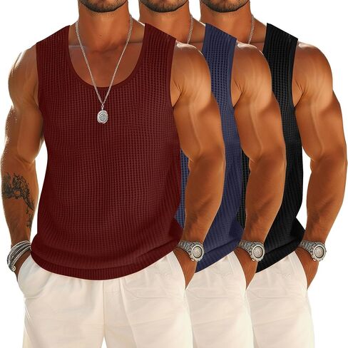 Riyiper 3 Pack Mens Big and Tall Tank Tops Waffle Knit Casual Sleeveless Shirts Plus Size Summer Muscle Tees in Saudi Arabia
